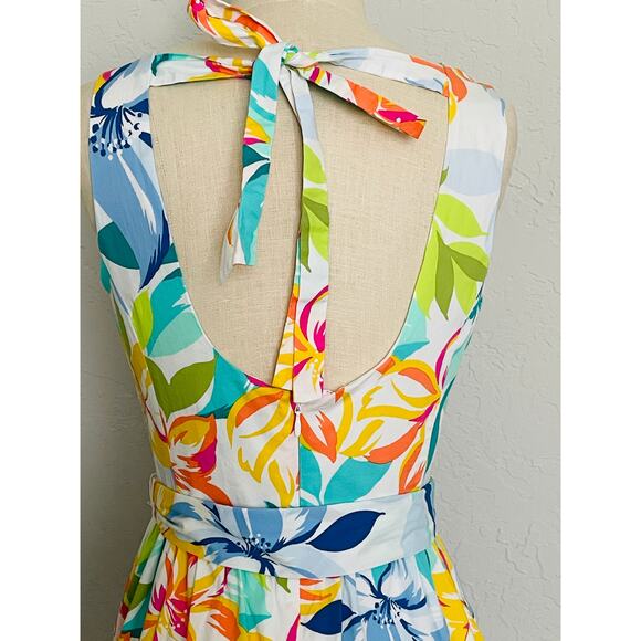 Tahari Tropical Floral Tiered Tie Back Midi Dress - Picture 8 of 10